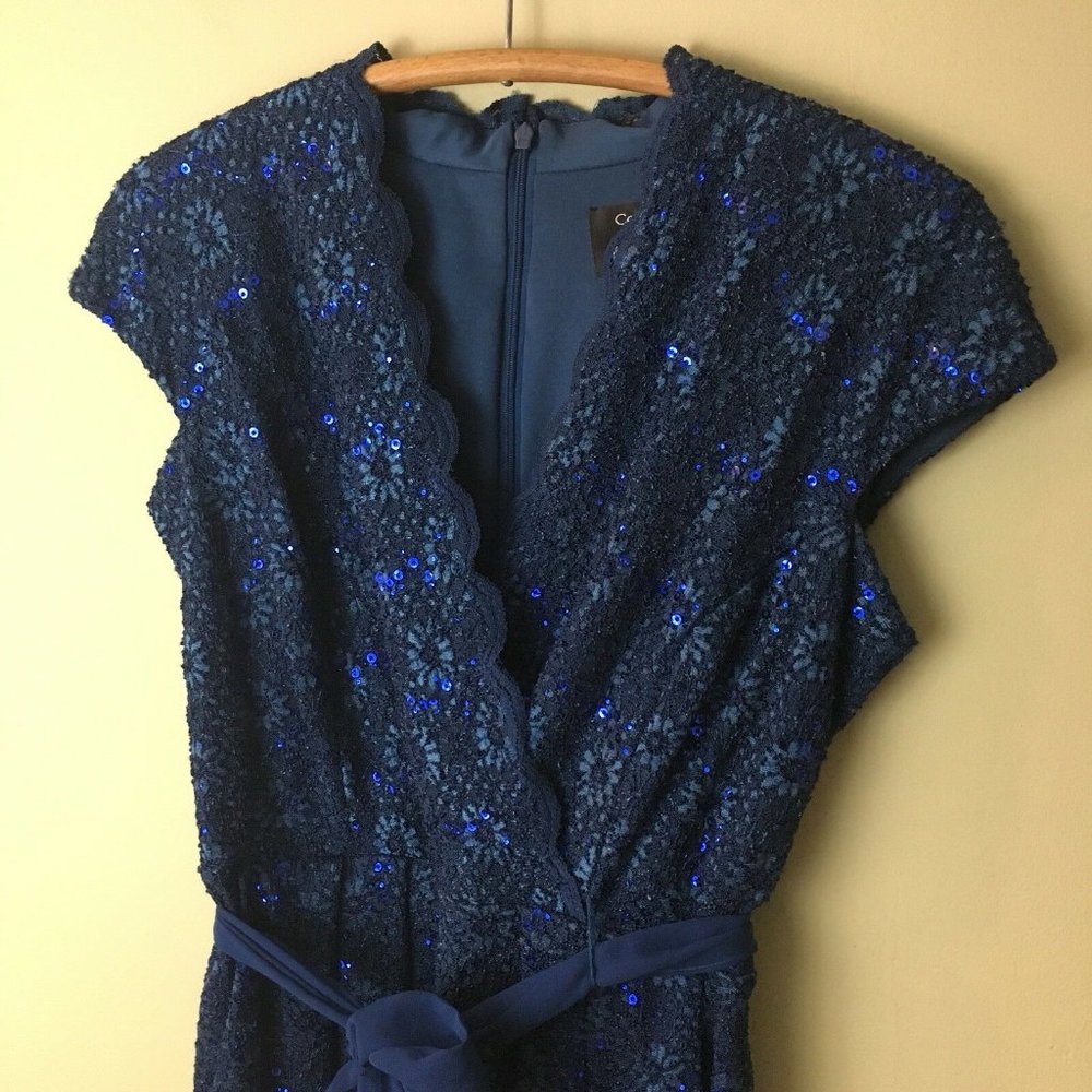 Lourea Blue Sequin & Lace Dress - Size 8 Cocktail